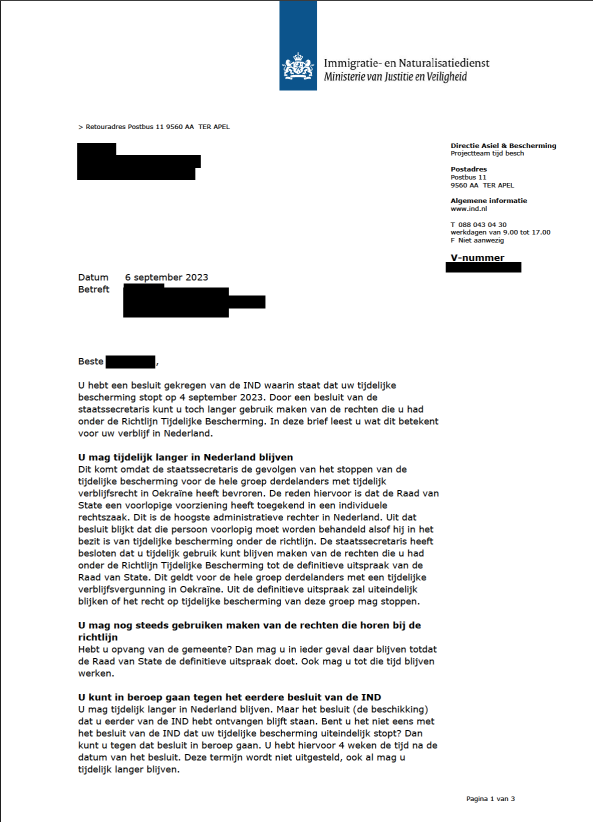 Official letter from the IND